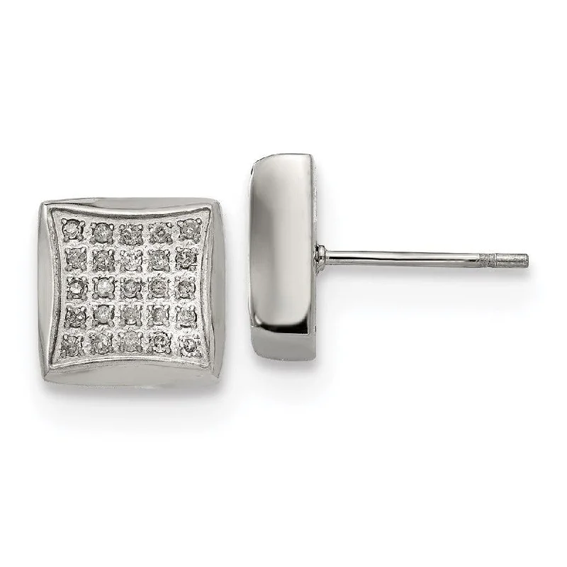 Dual-tone earrings-Stainless Steel Polished with 1/4ct. Diamond Square Post Earrings