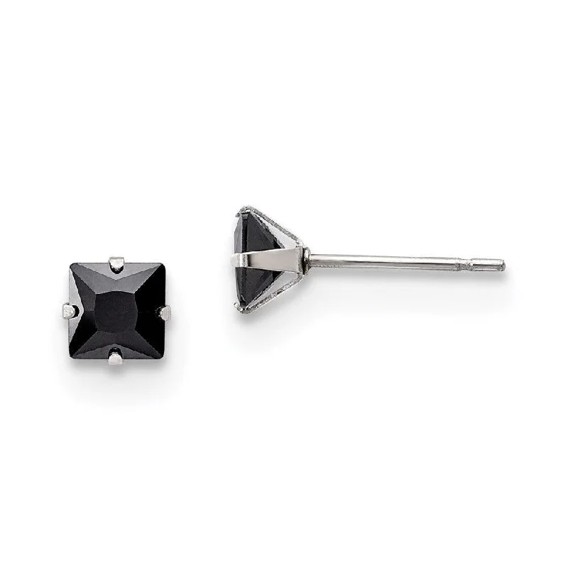 Rose motif earrings-Stainless Steel Polished 5mm Black Square CZ Stud Post Earrings