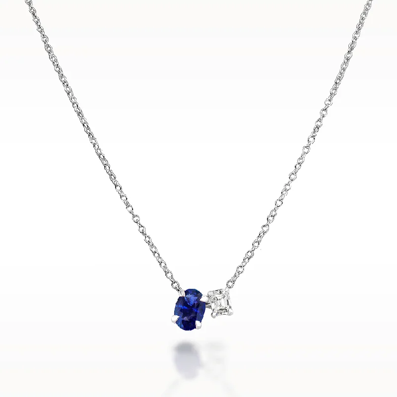 Polished bead necklaces-1.05ct Sapphire And Diamond White Gold Necklace