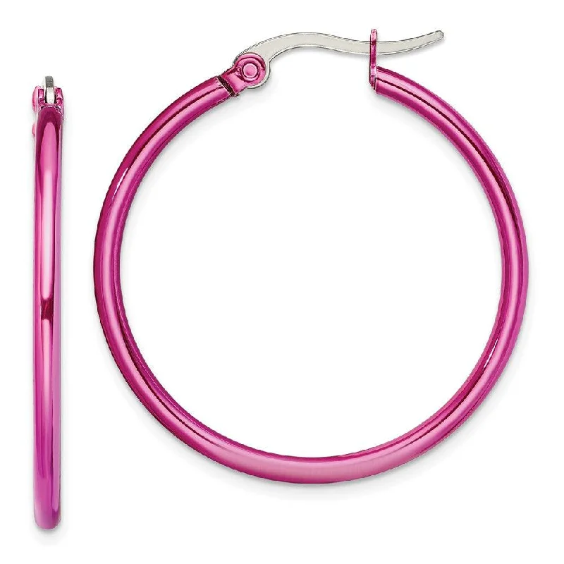 Spinel earrings-Stainless Steel Pink IP plated 32mm Hoop Earrings