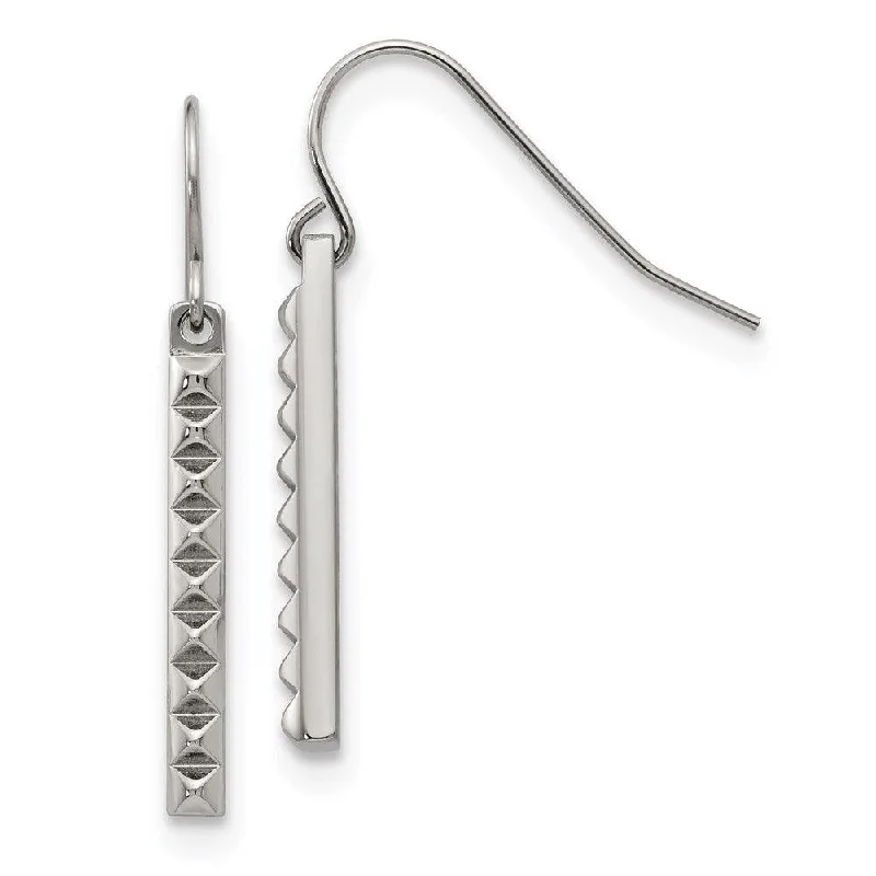 Wanderer weave earrings-Stainless Steel Polished Studded Bar Shepherds Hook Earrings