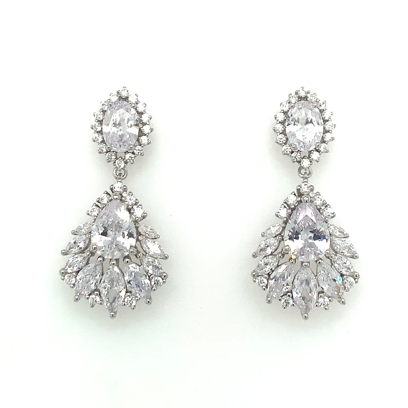 Tide design earrings-Sterling Silver Cz Drop Earrings