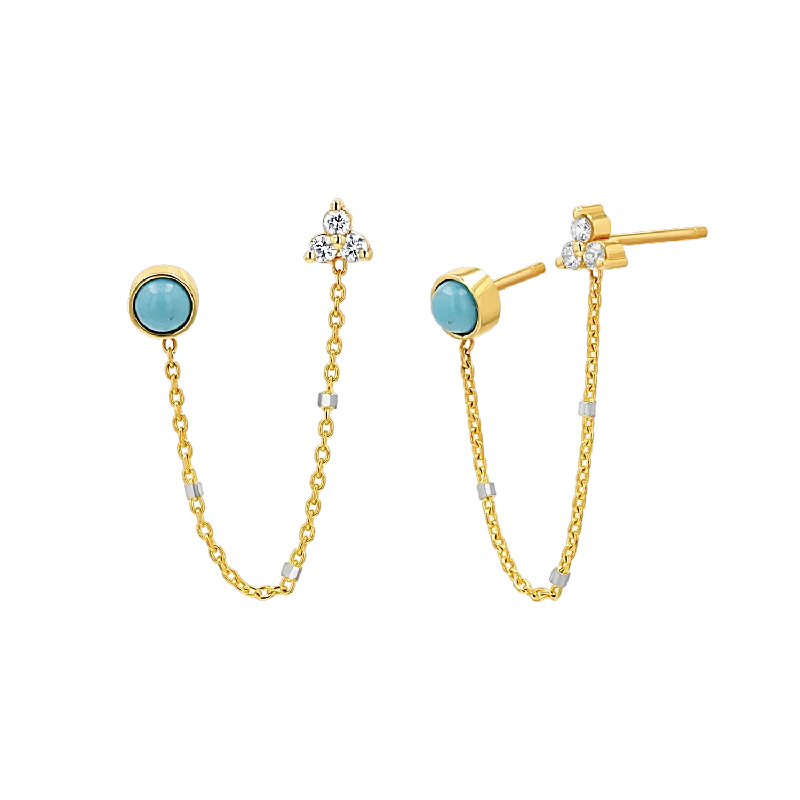 Sea motif earrings-Turquoise & Diamond Duo Drop Earring