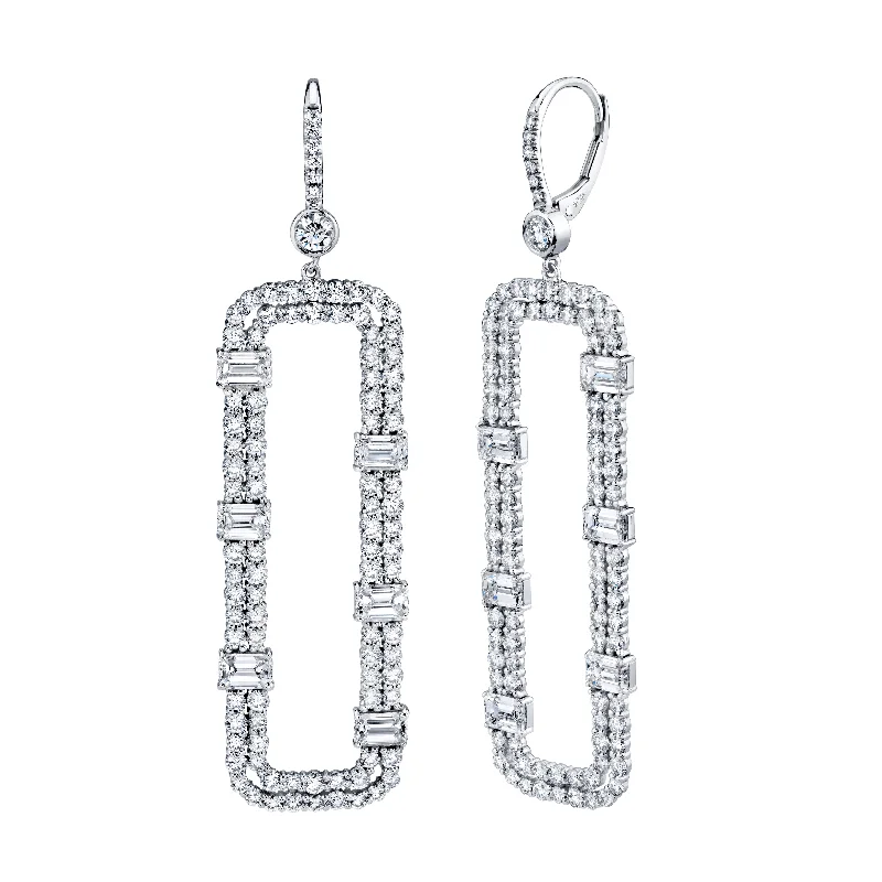 Broad hoop earrings-Emerald Cut Dangle Earrings with Pavé