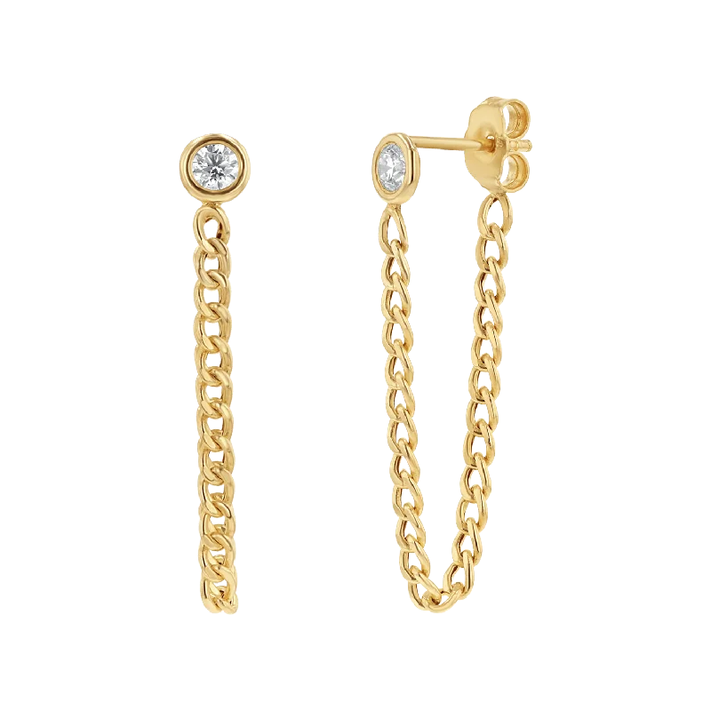 Clear crystal earrings-Cuban Link Drop Chain Diamond Earring