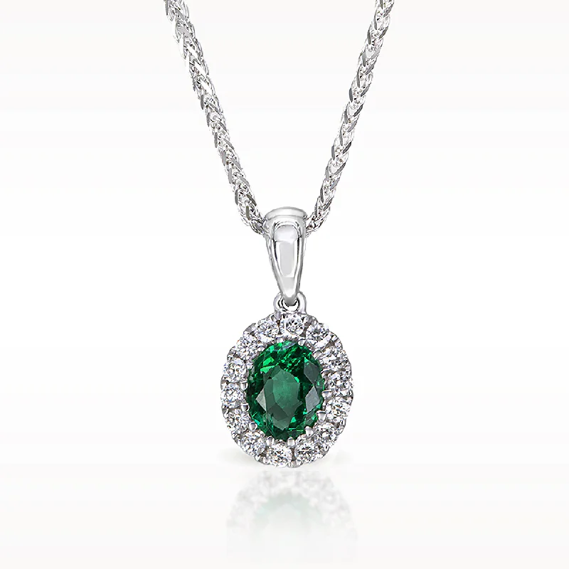 Textured disc necklaces-0.26ct Emerald and Diamond White Gold Necklace