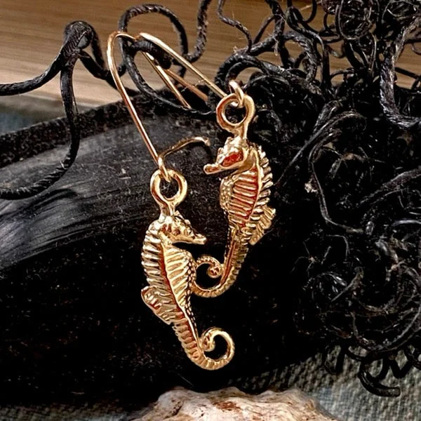 Light bead earrings-Solid Gold Seahorse Earrings by Joy Everley