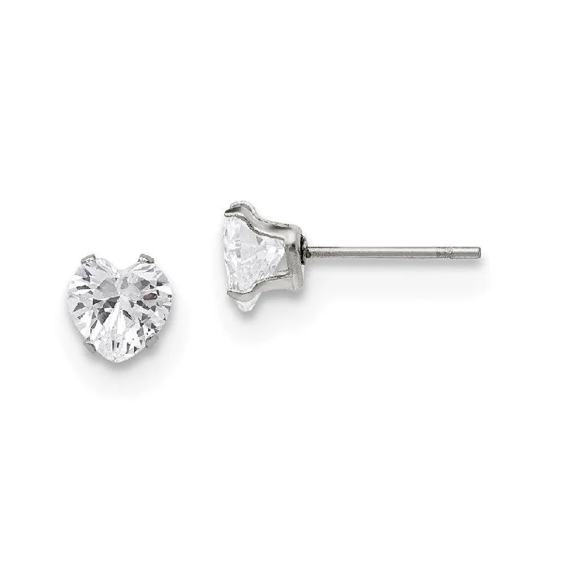 Layered tier earrings-Stainless Steel Polished 6mm Heart CZ Stud Post Earrings