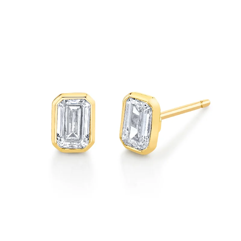 Heavy hoop earrings-Emerald Cut Bezel Set Stud Earrings