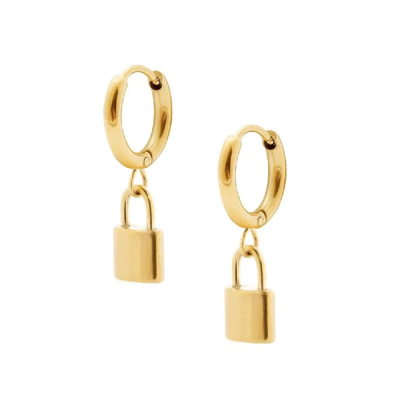 Aged brass earrings-Dainty Lock Hoop Earrings