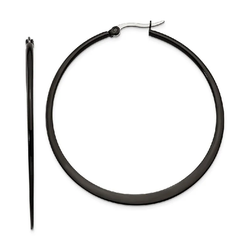 Fine pearl earrings-Stainless Steel Black IP plated 55mm Hoop Earrings