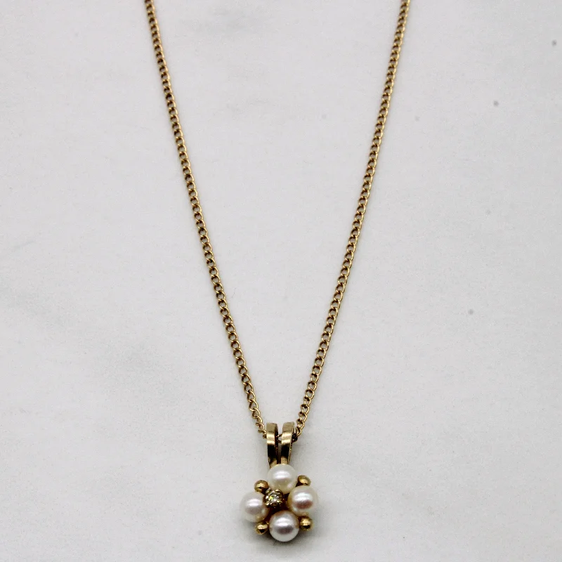 Rose motif necklaces-Pearl & Diamond Pendant Necklace | 0.01ct | 15" |