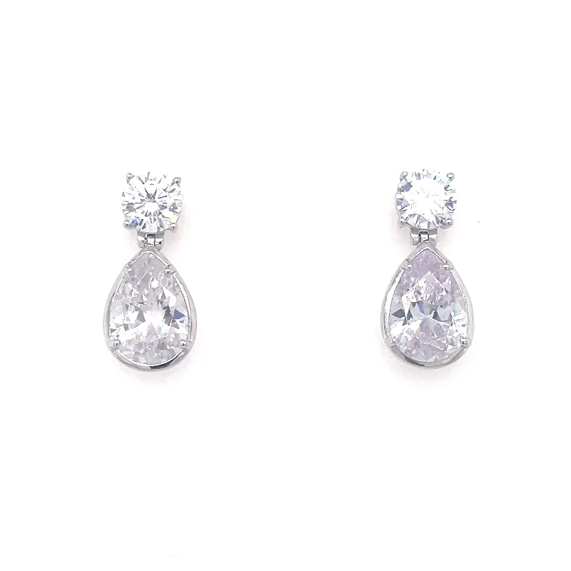 Fine triangle earrings-Sterling Silver CZ Pear Drop Earring