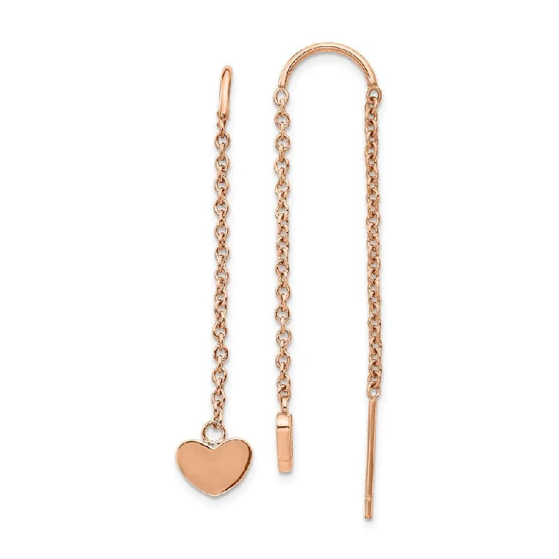 Rough texture earrings-Stainless Steel Polished Rose IP-plated Threader Heart Dangle Earrings