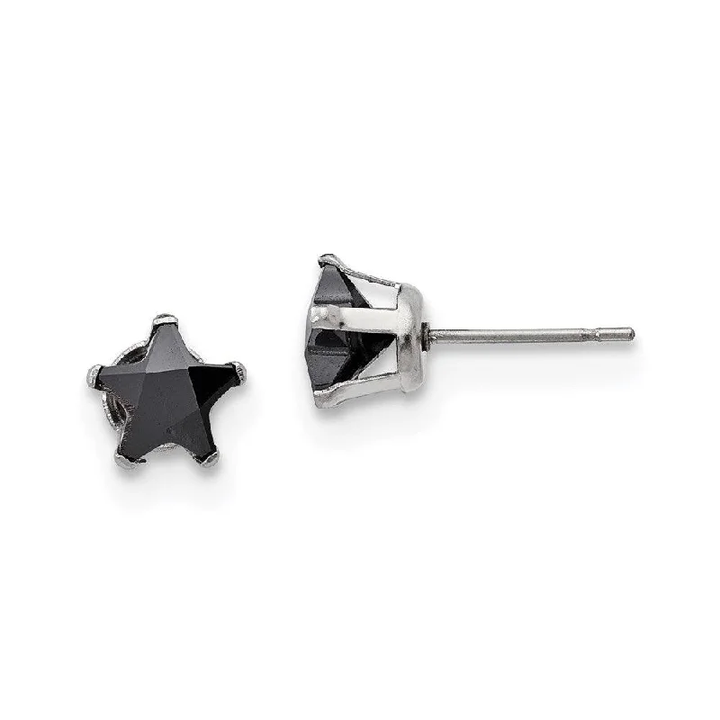 Agate drop earrings-Stainless Steel Polished 7mm Black Star CZ Stud Post Earrings