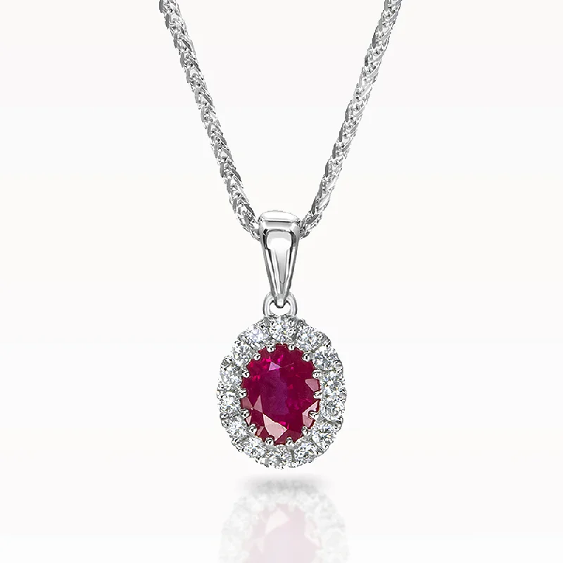 Zodiac charm necklaces-0.44ct Ruby and Diamond White Gold Necklace