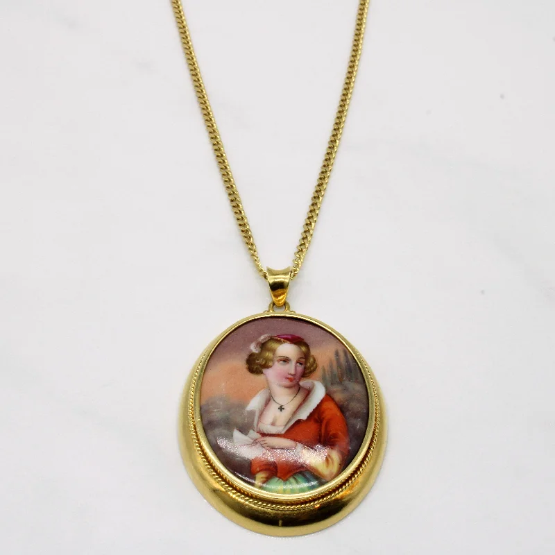 Shiny crystal necklaces-18k Victorian Hand Painted Dutch Porcelain Necklace | 24" |