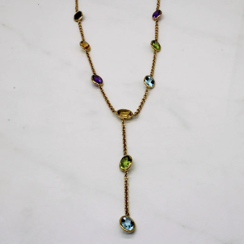 Classic style necklaces-'Birks' Multi Gem Drop Necklace | 26.30ctw | 16" |