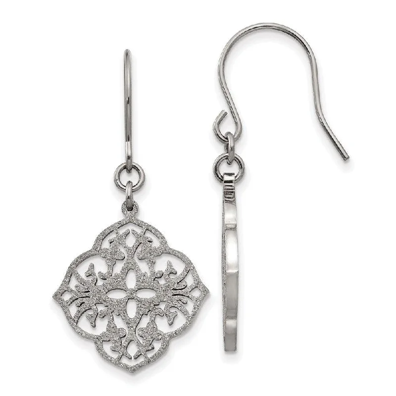 Bamboo style earrings-Stainless Steel Polished Laser Cut Shepherd Hook Earrings