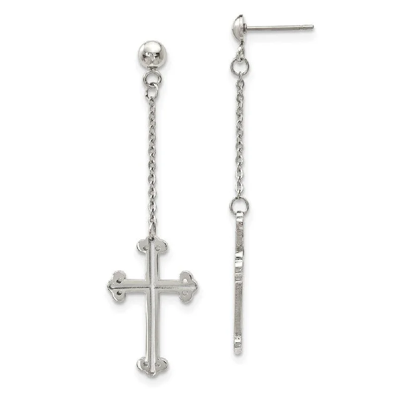 Soft cord earrings-Stainless Steel Polished Cross Post Dangle Earrings