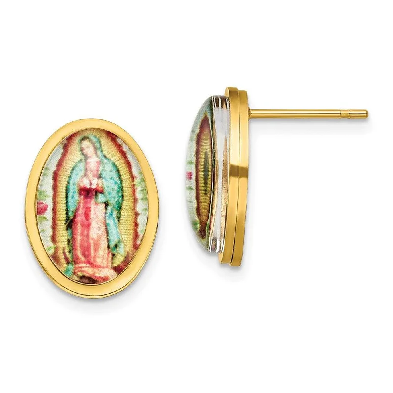 Alloy metal earrings-Stainless Steel Polished Yellow IP Enamel Lady of Guadalupe Post Earrings