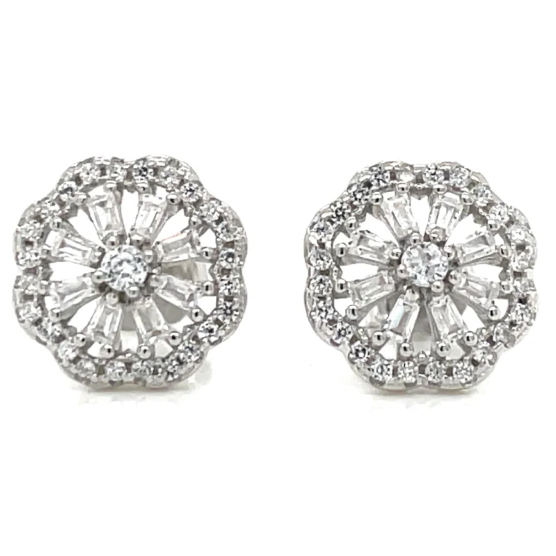 Cotton cord earrings-Sterling Silver Cz Flower Stud Earrings