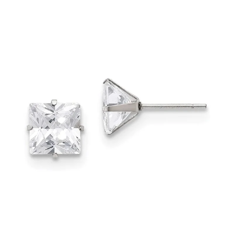 Cotton cord earrings-Stainless Steel Polished 8mm Square CZ Stud Post Earrings