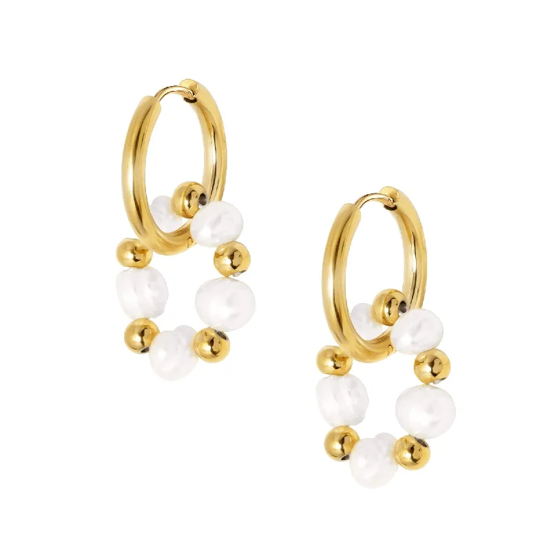 Tide design earrings-Jacqueline Pearl Hoop Earrings