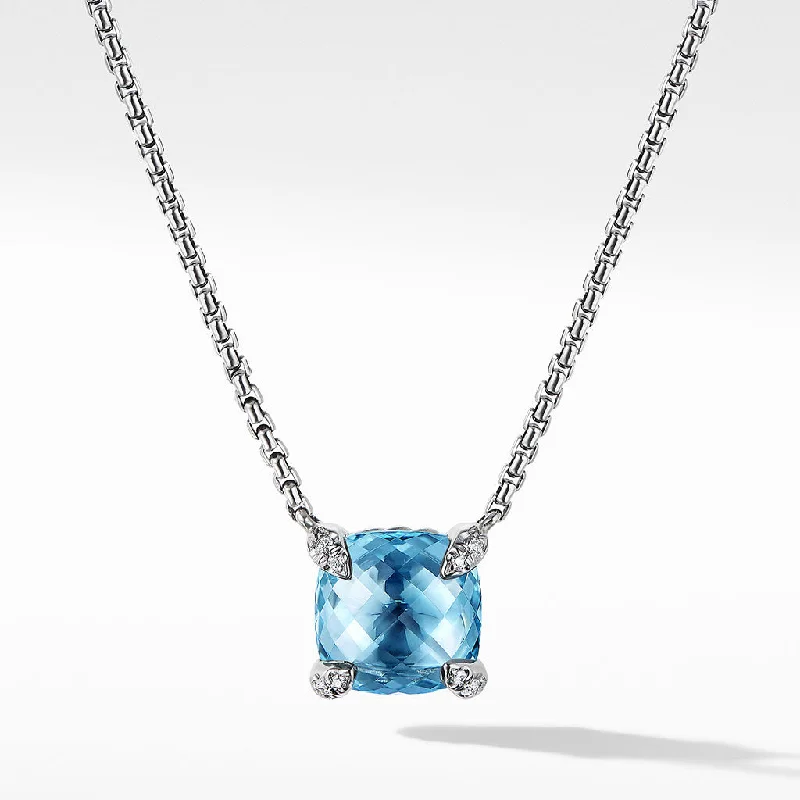 Cosmic charm necklaces-David Yurman Chatelaine Pendant Necklace with Blue Topaz and Diamonds