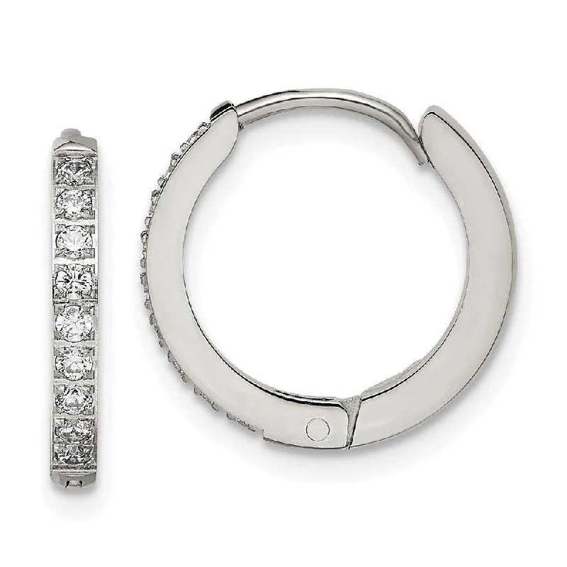 Textured disc earrings-Stainless Steel Polished with Preciosa Crystal 2mm Hinged Hoop Earrings