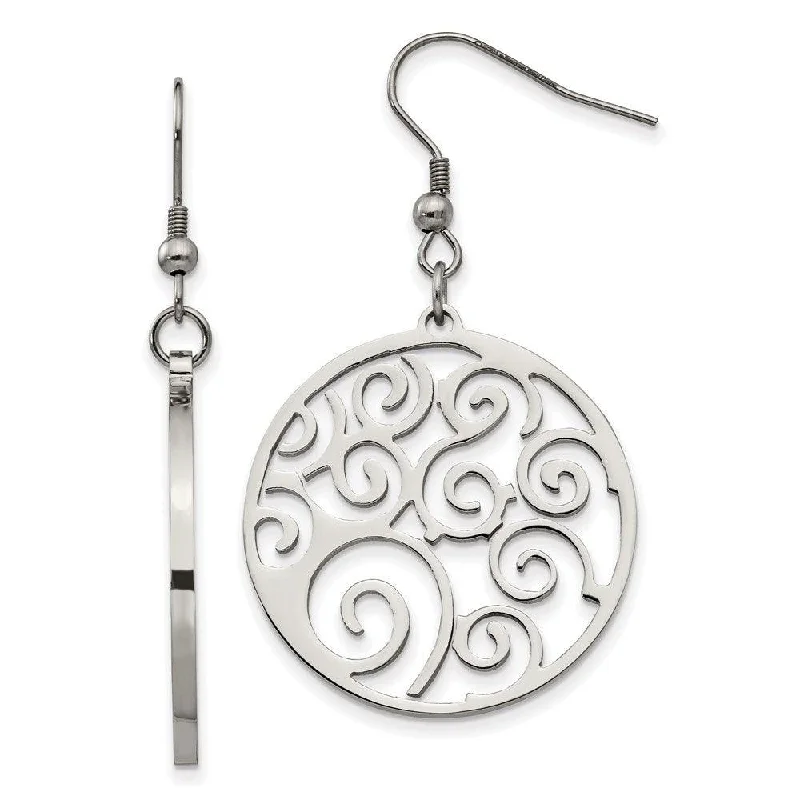 Sea motif earrings-Stainless Steel Fancy Swirl Dangle Earrings