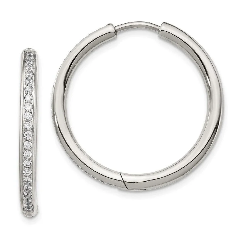 Overhand knot earrings-Stainless Steel Polished with CZ 2.50mm Hinged Hoop Earrings