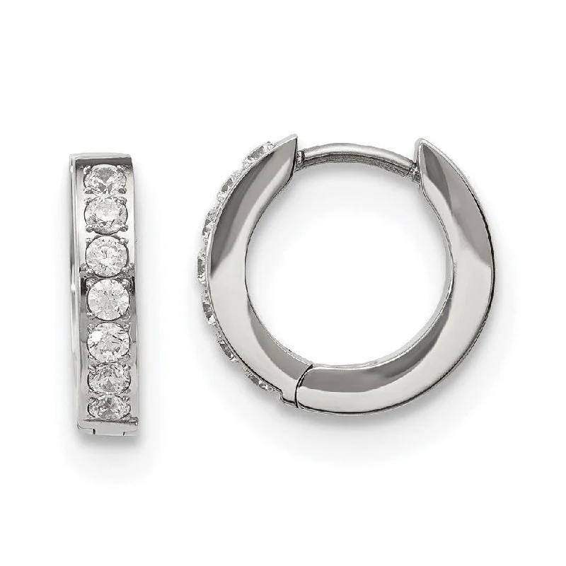 Spirit eye earrings-Stainless Steel Polished with 1 Row of CZ Hinged Hoop Earrings