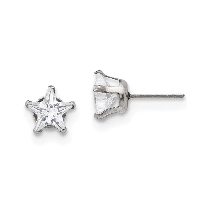 Bead weave earrings-Stainless Steel Polished 8mm Star CZ Stud Post Earrings