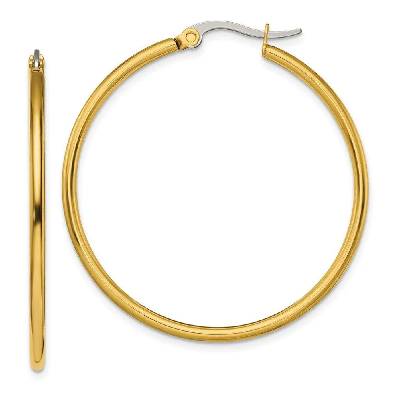 Solid cuff earrings-Stainless Steel Gold IP plated 40mm Hoop Earrings