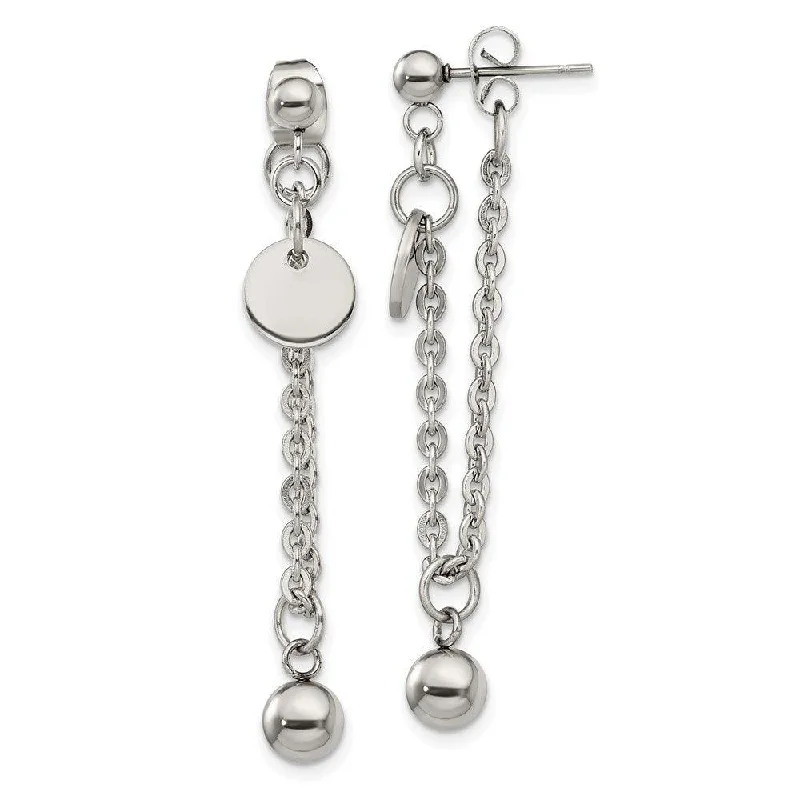 Round stud earrings-Stainless Steel Polished Chain Front and Back Post Dangle Earrings