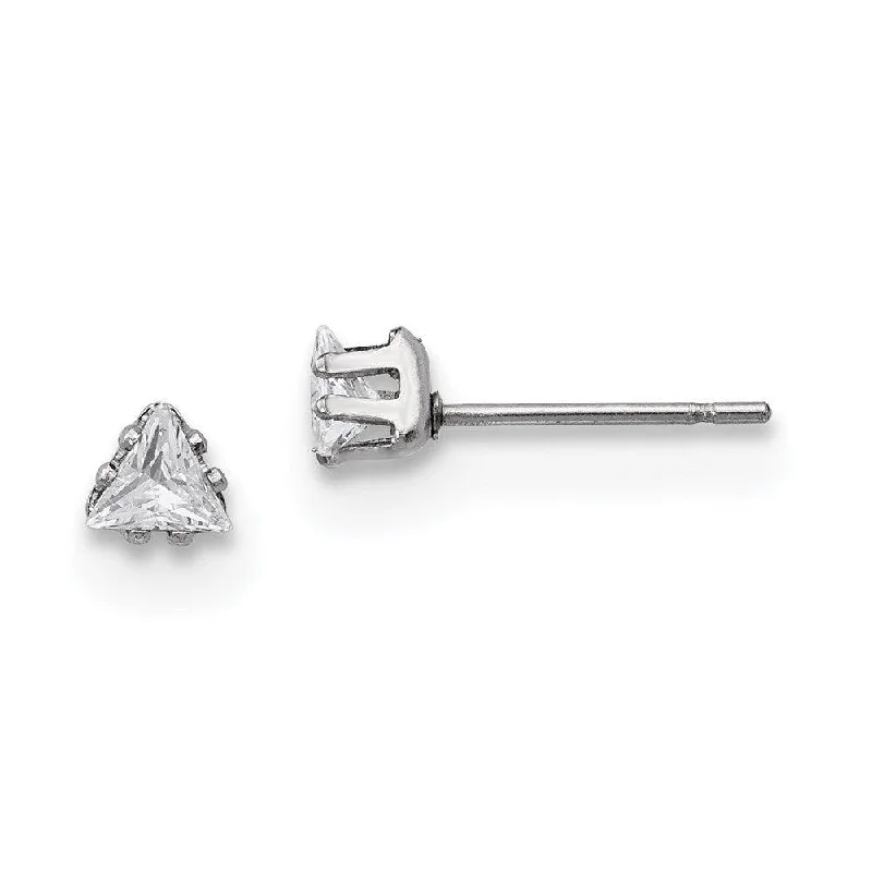 Soft threader earrings-Stainless Steel Polished 4mm Triangle CZ Stud Post Earrings