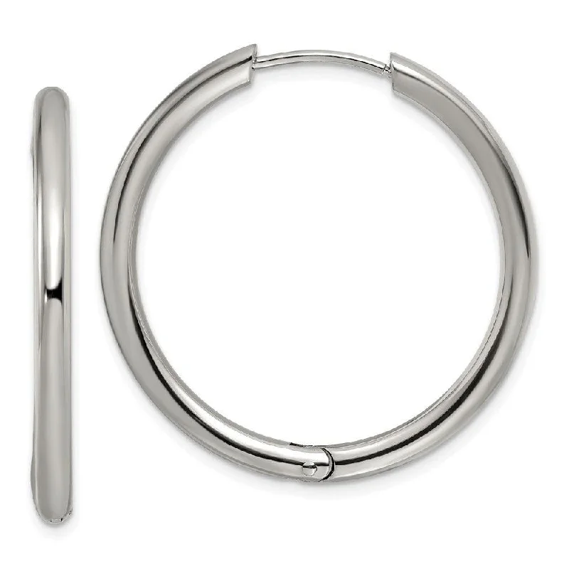 Sea motif earrings-Stainless Steel Polished 3mm Hinged Hoop Earrings