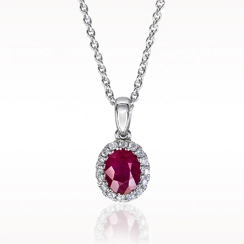 Sleek bar necklaces-0.81ct Ruby and Diamond White Gold Necklace