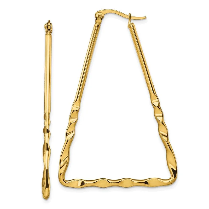 Solid cuff earrings-Stainless Steel Polished Yellow IP-plated Triangular Hoop Earrings