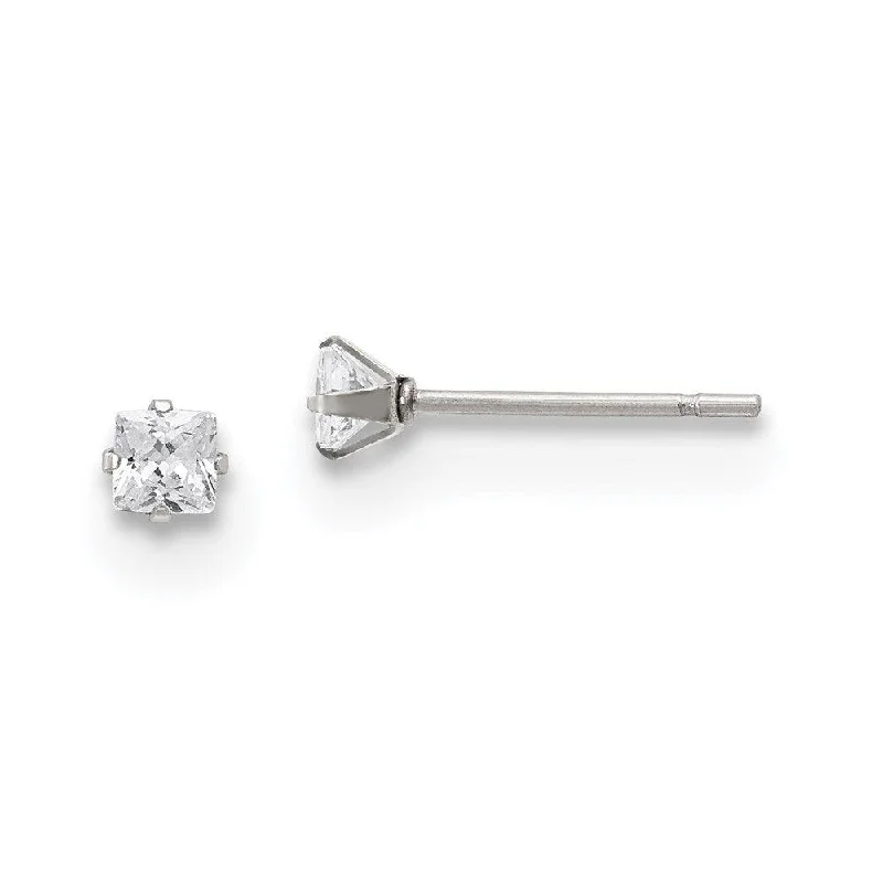 Zodiac charm earrings-Stainless Steel Polished 3mm Square CZ Stud Post Earrings