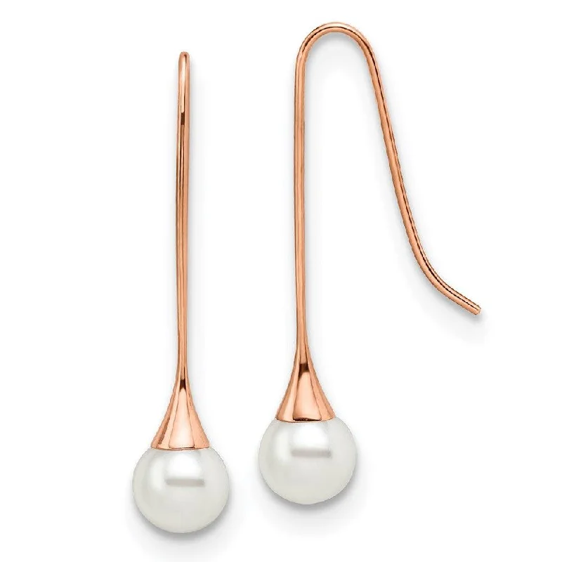 Spirit eye earrings-Stainless Steel Polished Rose IP-plated Simulated Pearl Earrings