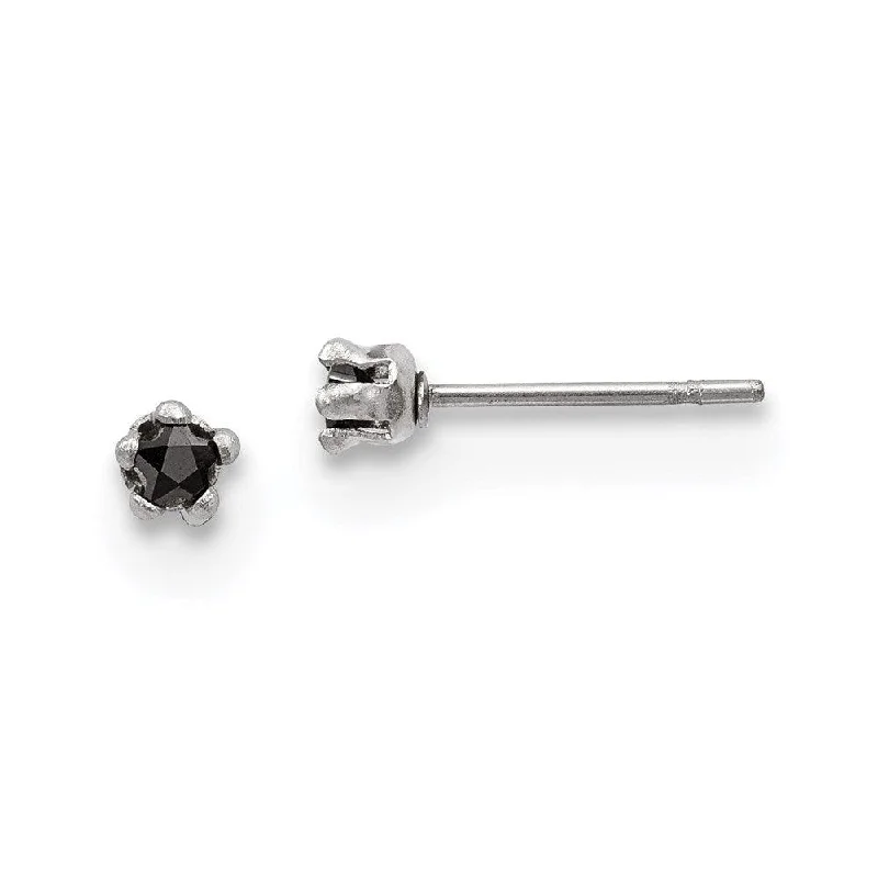 Retro deco earrings-Stainless Steel Polished 3mm Black Star CZ Stud Post Earrings