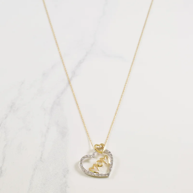 Full bib necklaces-Two Tone Gold Diamond Heart 'Mom' Necklace | 0.15ctw | 20" |