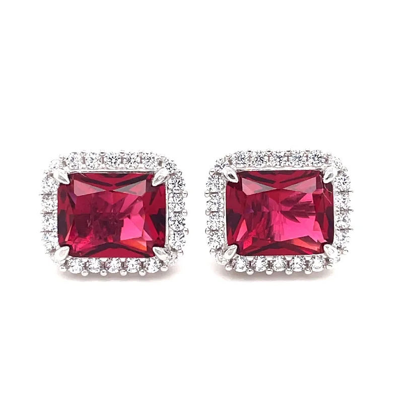 Soft clay earrings-Sterling Silver Emerald Cut CZ Ruby Earrings