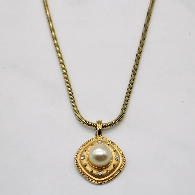 Heavy bib necklaces-Diamond and Pearl Pendant & Necklace | 0.02ctw, 8.4mm | 16" |