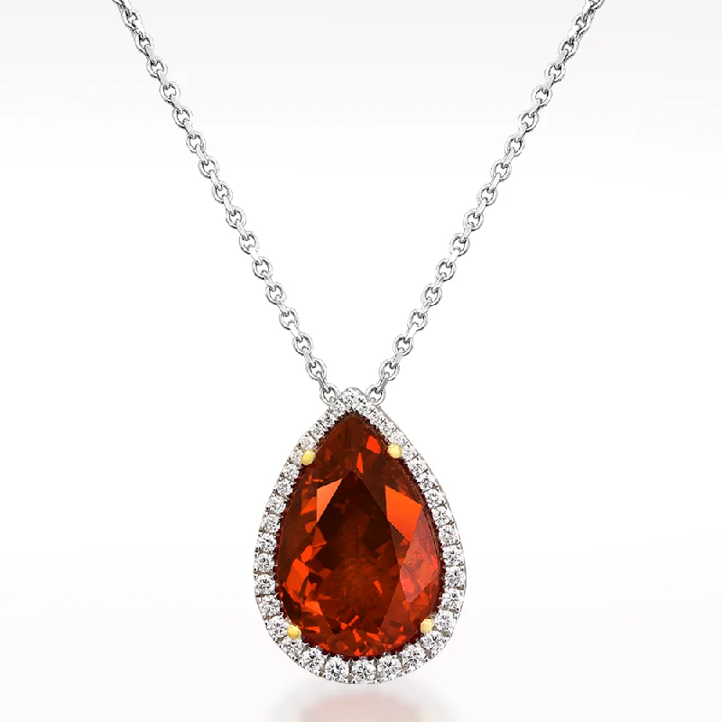 Stamped monogram necklaces-5.96ct Fire Opal And Diamond White Gold Necklace