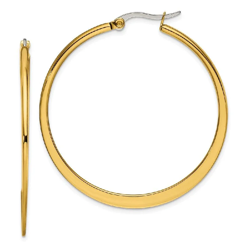 Soft clay earrings-Stainless Steel Gold IP plated Tapered 43mm Hoop Earrings