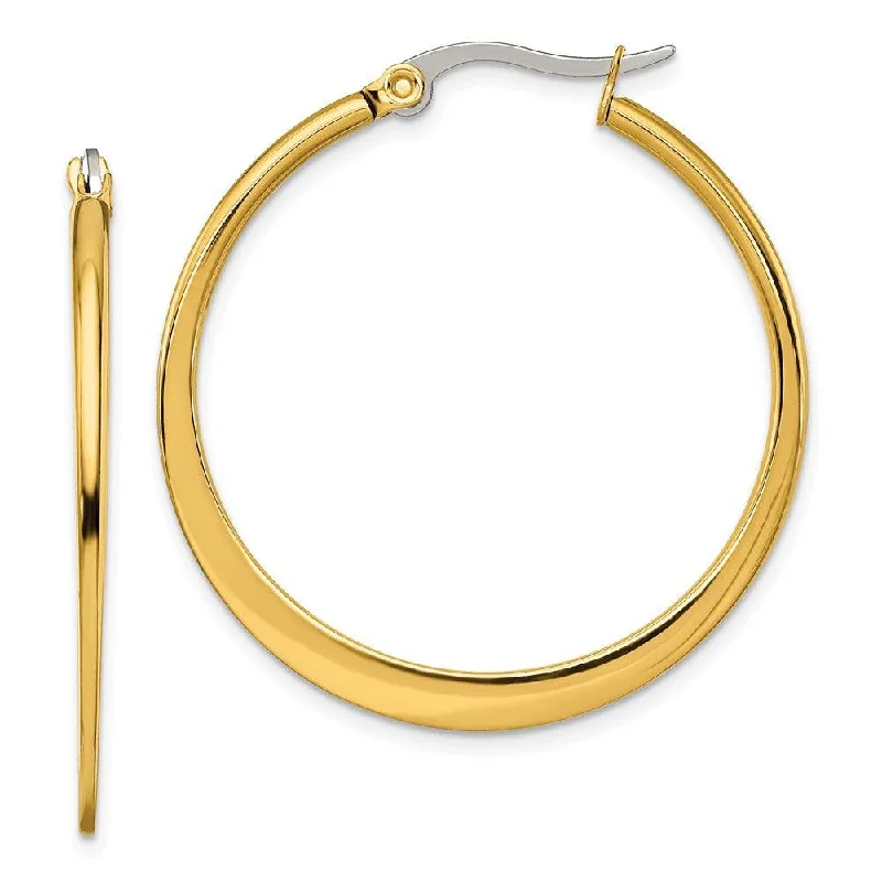 Victorian flair earrings-Stainless Steel Gold IP plated Tapered 34mm Hoop Earrings