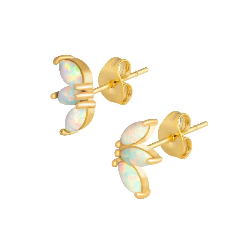 Flat medallion earrings-Mercury Opal Stud Earrings